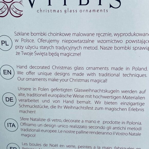 NWT Vitbis 5” Christmas Hand Painted Glass Ball Ornament - Picture 7 of 7